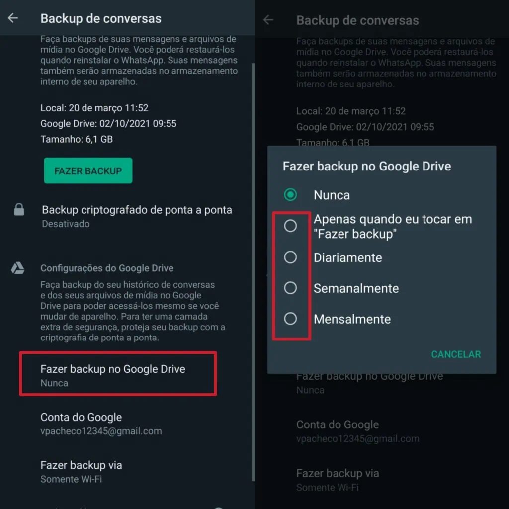 How to backup android (google account) Screenshots on how to send whatsapp backup to google drive