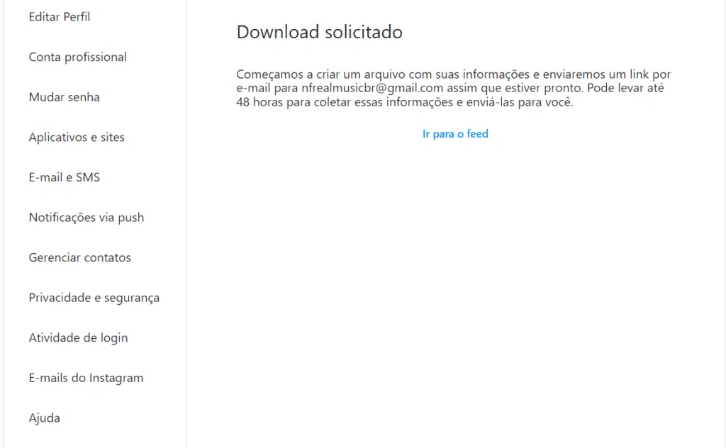 Como recuperar conta do instagram hackeada e aumentar segurança Tela para baixar dados do instagram