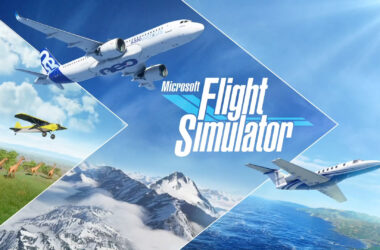 A imagem mostra a capa do jogo flight simulator