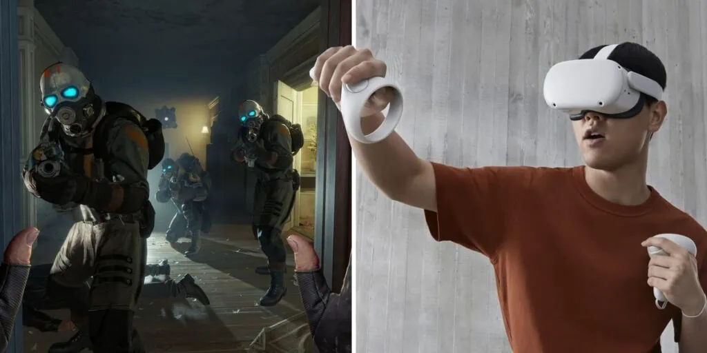 How to create a meeting in the metaverse using horizon workrooms The image shows the meta quest being used to play in virtual reality
