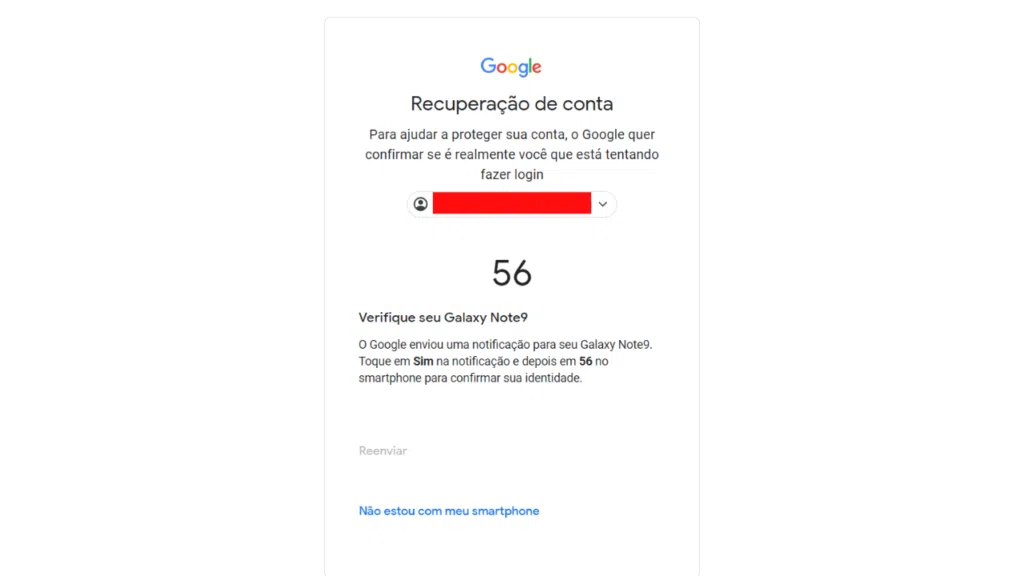 Como recuperar a conta do gmail e aumentar a segurança Mensagem exibida no smartphone para recuperar conta do gmail