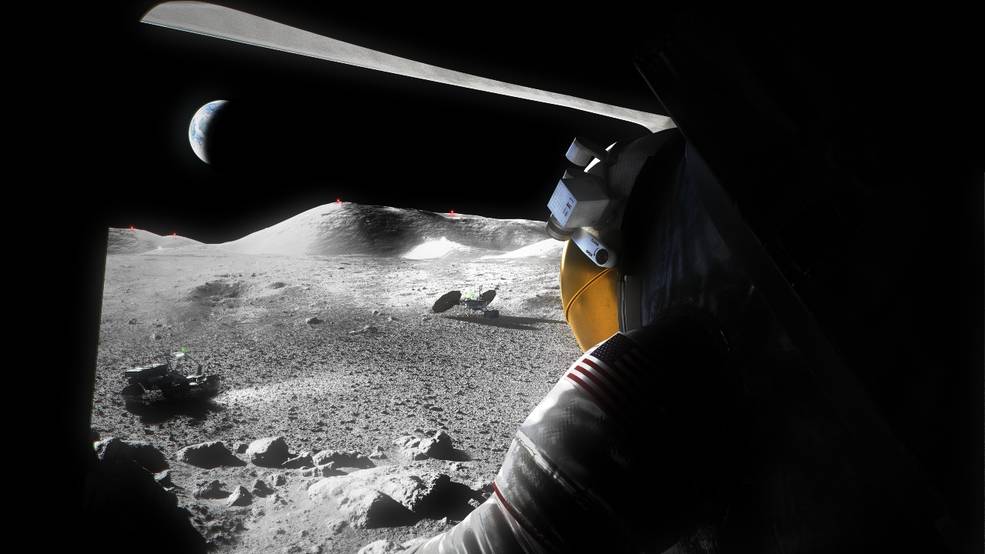A ilustração mostra um astronauta da nasa na lua no programa artemis