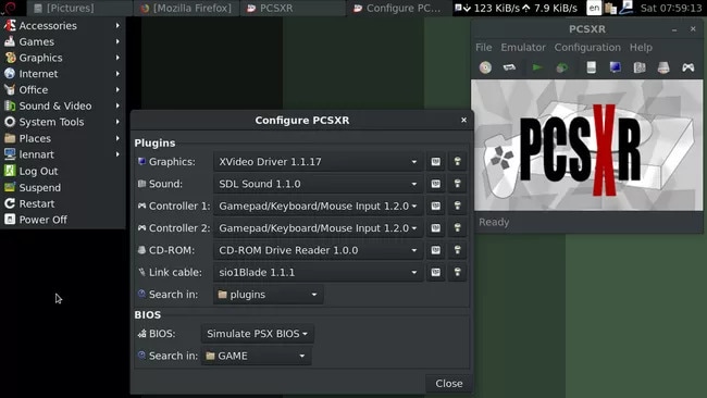 A imagem mostra o pcsx, um dos melhores emuladores de playstation 1 no pc