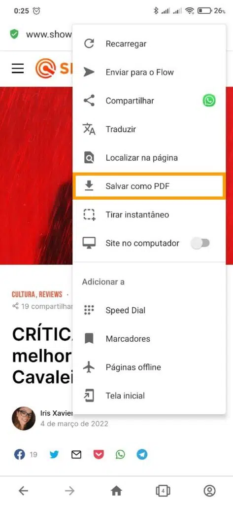 Como salvar páginas da web no android para ver offline Salvar página em pdf no android