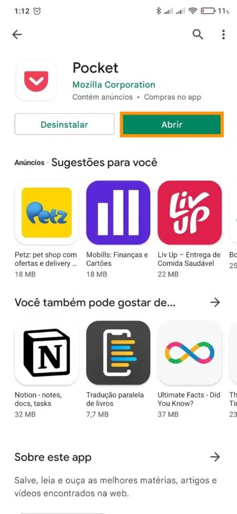 Como salvar páginas da web no android para ver offline Página offiline no celular via pocket