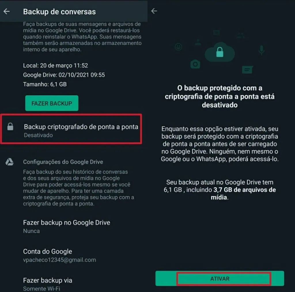 Android(Googleアカウント)をバックアップする方法 whatsapp バックアップでエンドツーエンドの暗号化を有効にする方法のスクリーンショット