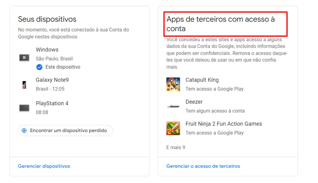 Como recuperar a conta do gmail e aumentar a segurança Seção com apps de terceiros do google