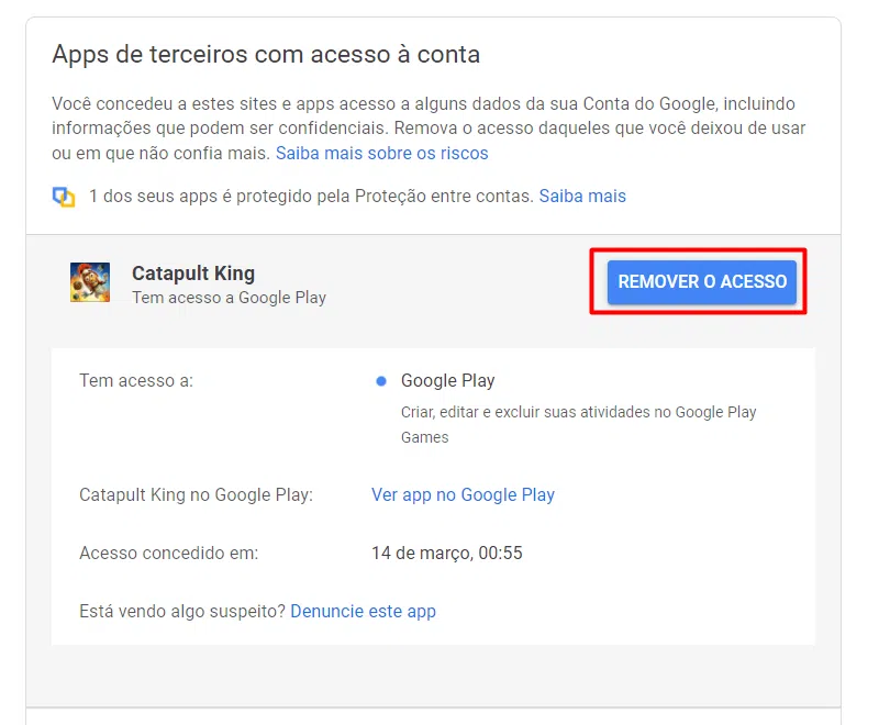 Como recuperar a conta do gmail e aumentar a segurança Tela para remover acesso de aplicativos de terceiros à uma conta do google