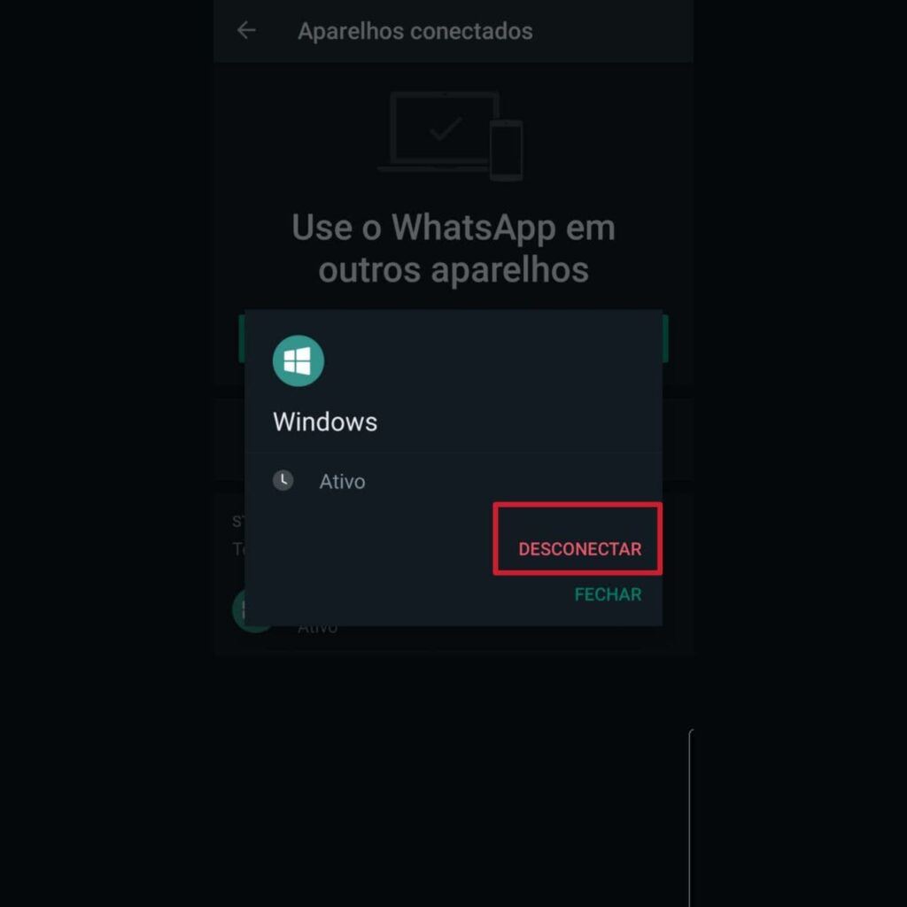 Processo para recuperar conta do whatsapp por meio de desconexão de aparelhos
