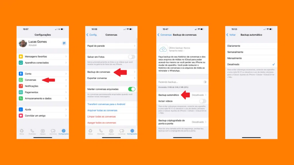 Como fazer backup no iphone e proteger seus dados Como fazer backup automático do whatsapp. Reprodução: lucas gomes, showmetech