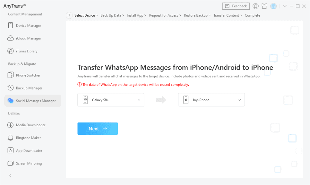Como transferir conversas do whatsapp do android para iphone com o <strong>anytrans</strong> Como transferir conversas do whatsapp do android para iphone