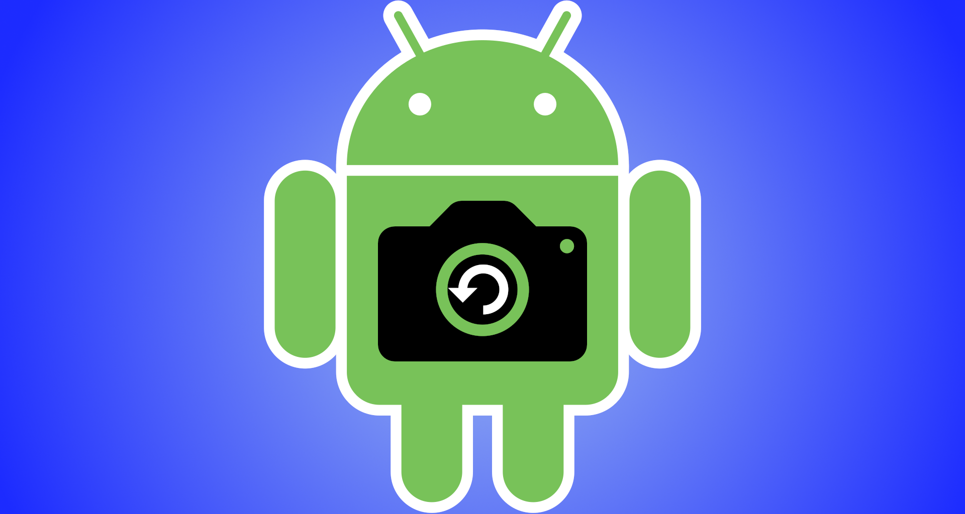 A imagem mostra o símbolo do android com uma câmera e símbolo de restaurar