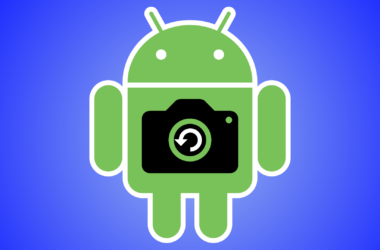 A imagem mostra o símbolo do android com uma câmera e símbolo de restaurar