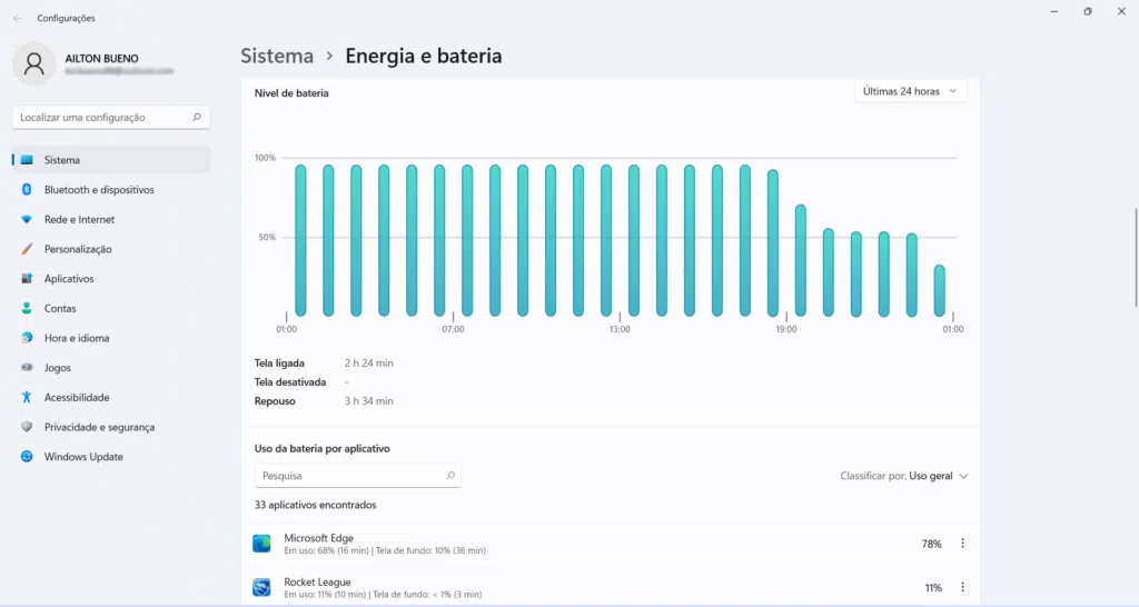 Review: notebook dell inspiron 15 arrasa no dia a dia Foto da tela de energia do windows