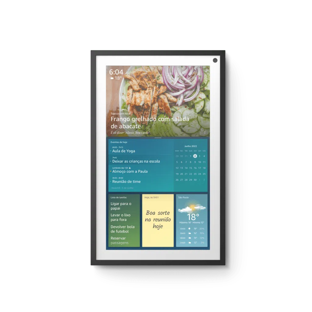 Amazon lança quadro com alexa no brasil | echo show 15 O echo show 15 pode ser utilizado nas orientações vertical e horizontal. Reprodução: amazon