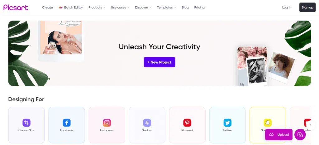 14 ferramentas online para criação de conteúdo Tela inicial do picsart