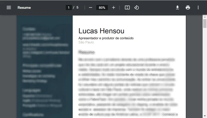 Como fazer o currículo do linkedin em pdf Como baixar o currículo do linkedin em pdf? - captura da tela do currículo baixado em pdf para ilustrar o tutorial