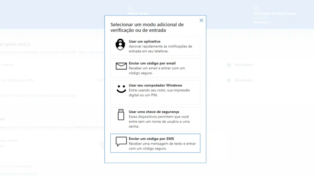 Como recuperar a conta do hotmail e aumentar a segurança Captura de tela de atualização de métodos de segurança