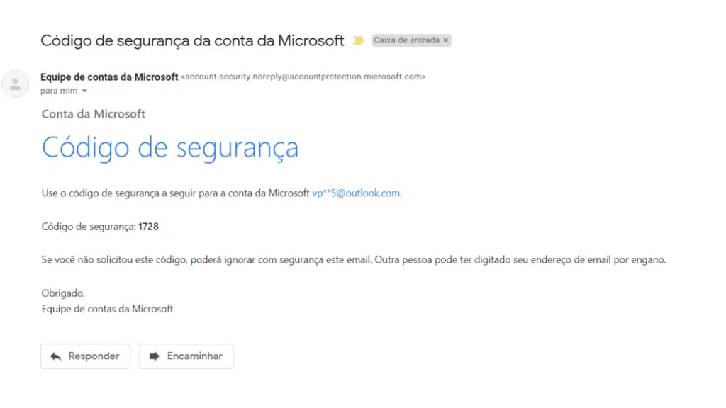 Como recuperar a conta do hotmail e aumentar a segurança Exemplo de código enviado para conta que está sendo cadastrada