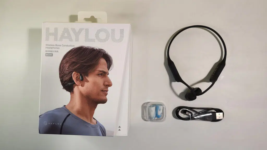 Review: haylou purfree (bc01), fone de ouvido com condução óssea Caixa e acessórios do haylou purfree