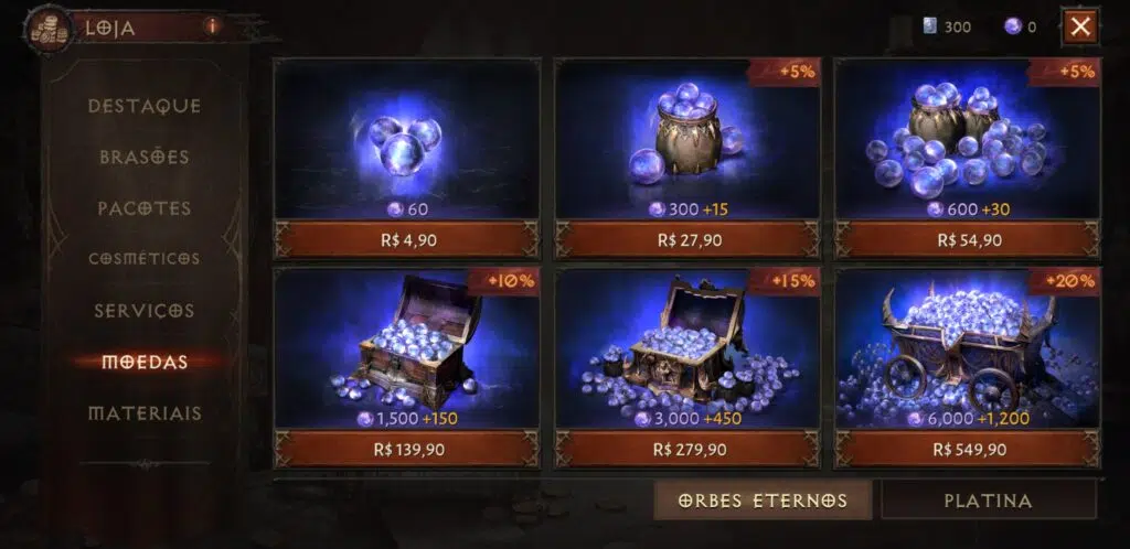 Review: diablo immortal é jogo decente recheado de polêmicas indecentes Imagem com os valores dos orbes de diablo immortal.