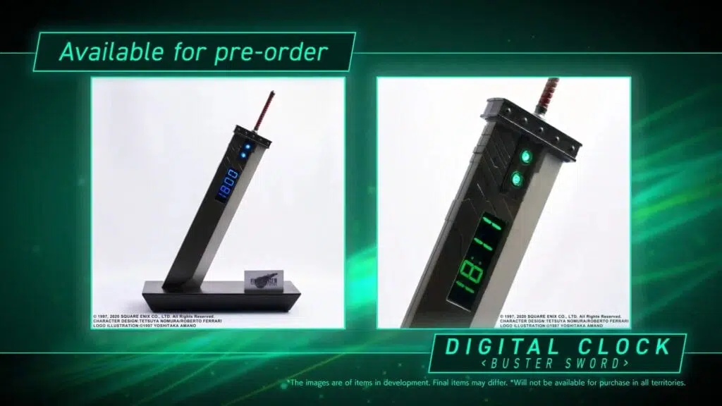 Final Fantasy vii 25 Jahre wissen alles, was in der Präsentation passiert ist Bild mit Cloud's Buster-Schwert in Uhrform zum Gedenken an Final Fantasy VII 25 Jahre.