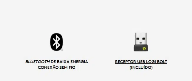 Review: logitech mx master 3s Mostrando os tipos de conexão disponíveis para o mouse, bluetooth baixa energia e bolt