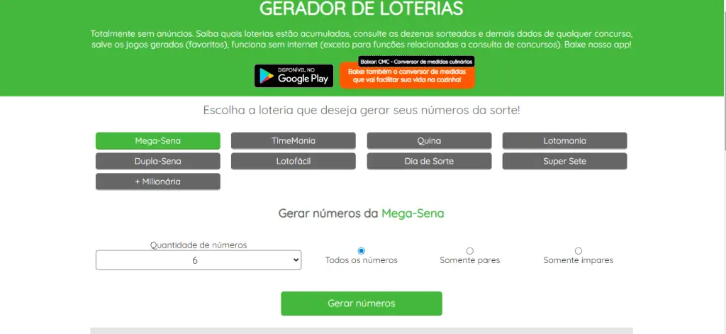 Hasilkan nomor mega-sena dan permainan lotre kotak penghasil angka acak