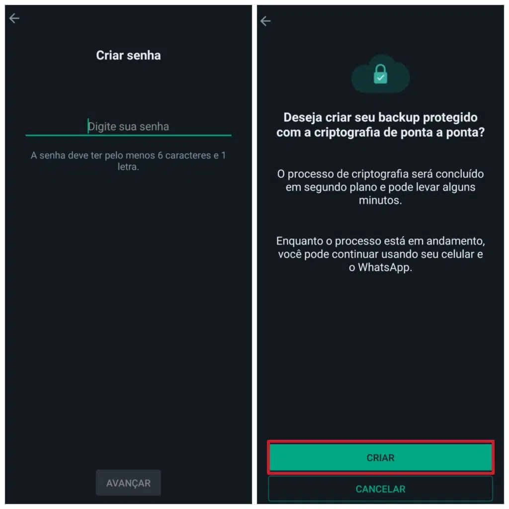 Como fazer backup do whatsapp no android Ativação de criptografia de ponta a ponta no backup do whatsapp