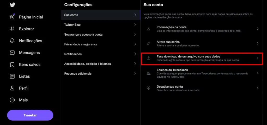 Como recuperar tweets apagados A imagem mostra como recuperar tweets apagados através do próprio twitter
