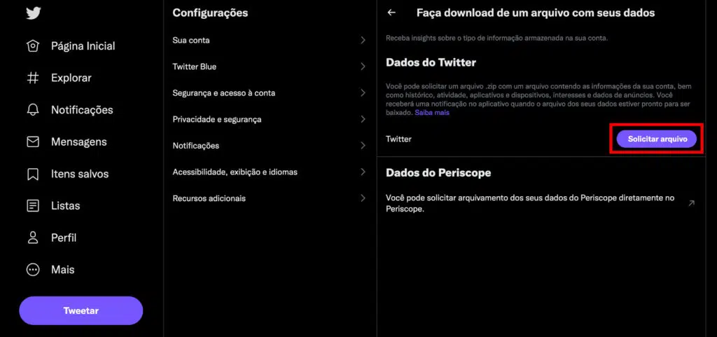 Como recuperar tweets apagados A imagem mostra como recuperar tweets antigos através do próprio twitter
