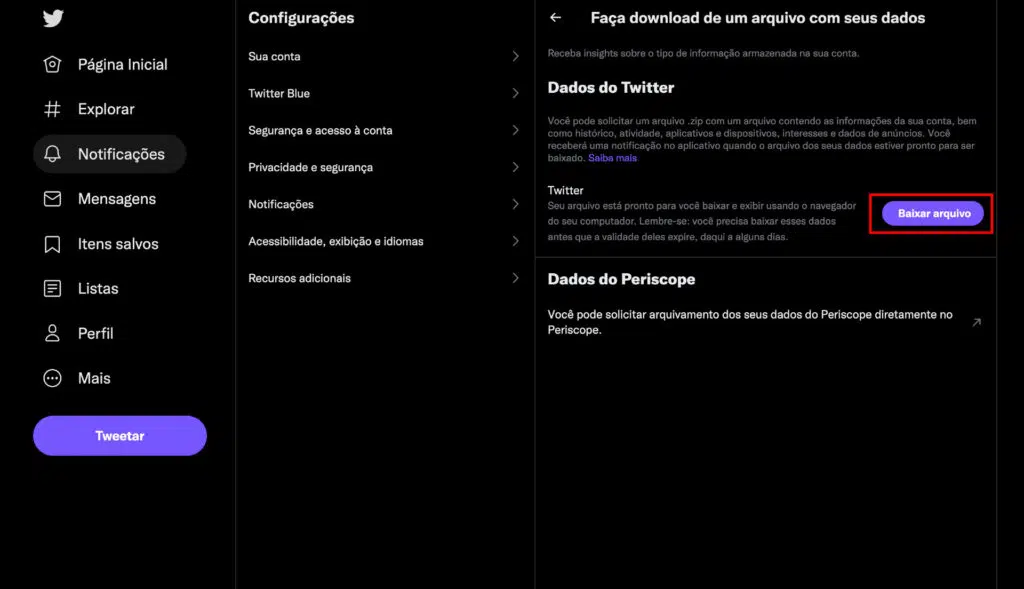 Como recuperar tweets apagados A imagem mostra como recuperar tweets antigos através do próprio twitter