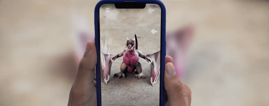 Captura de tela do dracarys, aplicativo de realidade aumentada de dragões