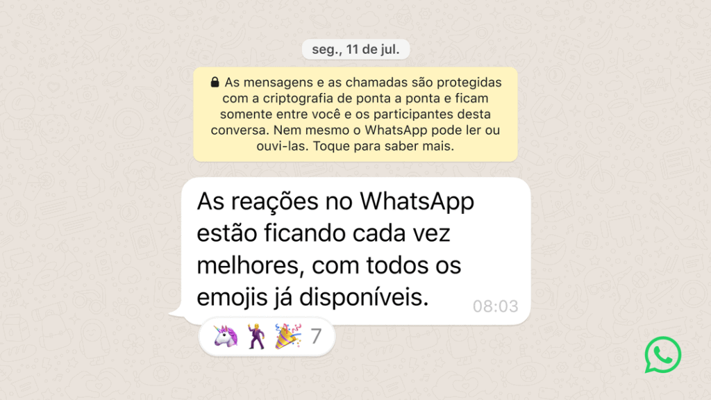 Agora você pode usar qualquer emoji como reação no whatsapp; saiba como