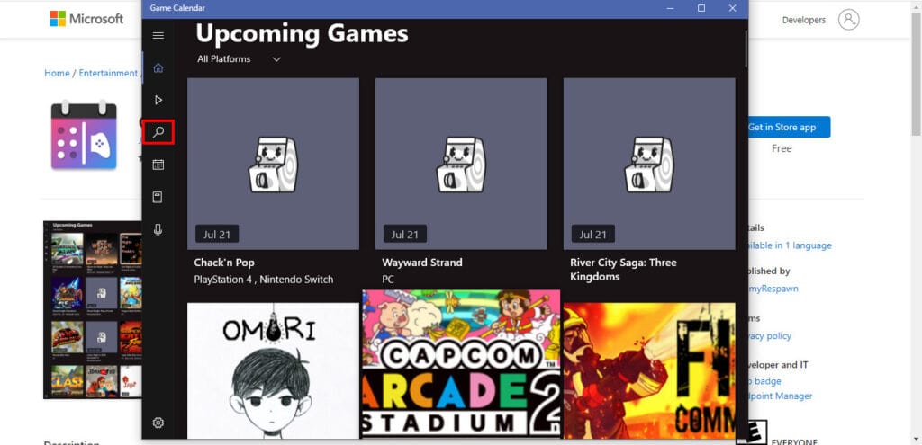 A imagem mostra o game calendar, calendário gamer no windows