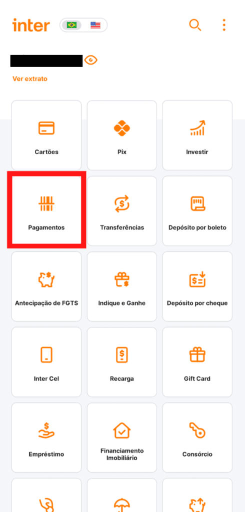 איך לשלם חשבונות עם boleto dda מסך הבית של אינטר הבנק.