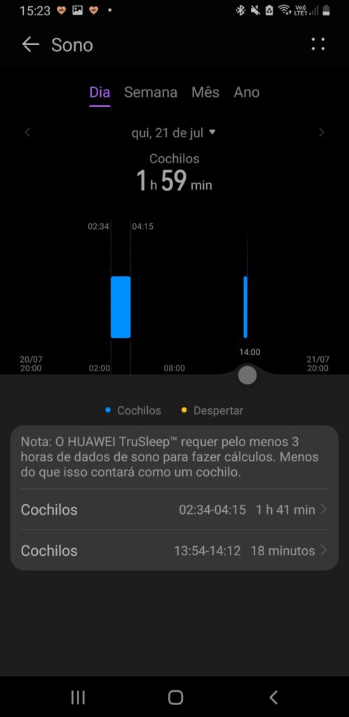 Imagem do app no monitoramento de sono.