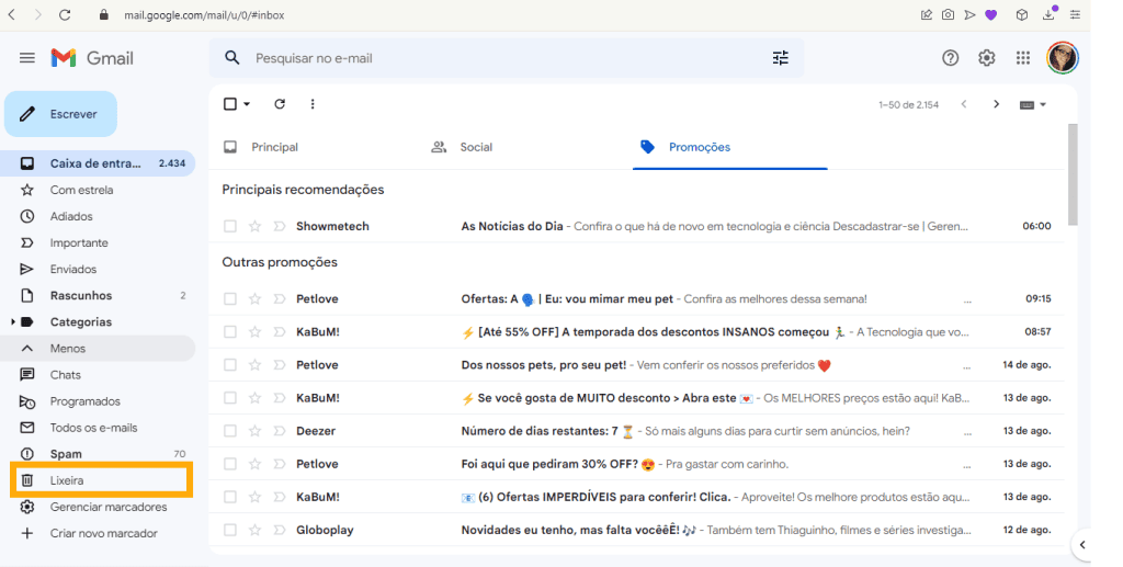 Como recuperar e-mails excluídos do gmail Como recuperar e-mails excluídos na lixeira