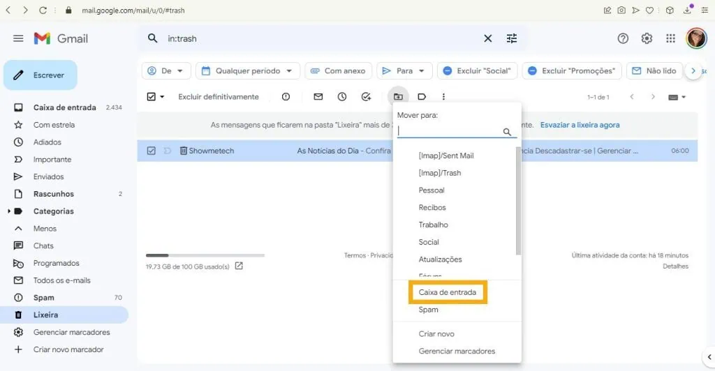 Como recuperar e-mails excluídos do gmail Como recuperar e-mails excluídos na lixeira