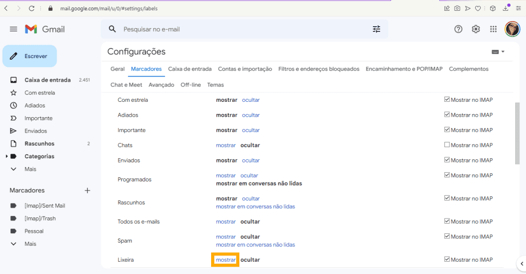 Como recuperar e-mails excluídos do gmail Não consigo achar a lixeira do gmail, e agora?