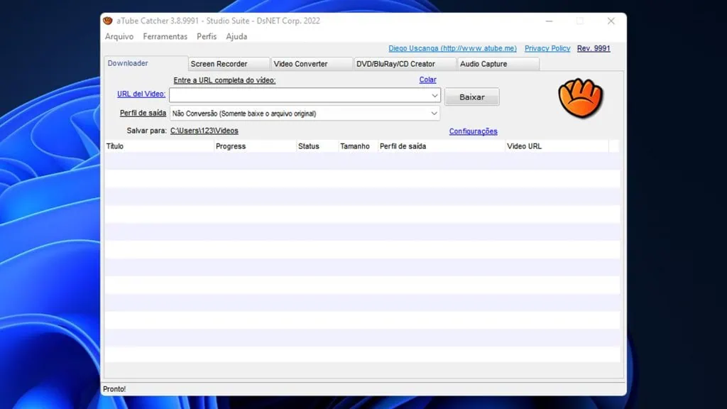 Como baixar vídeo do youtube no celular, pc e mac Interface do atube catcher