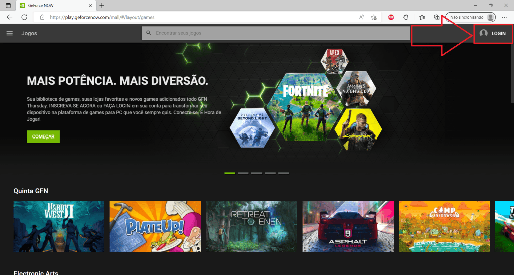 Cómo usar nvidia geforce ahora Geforce ahora pantalla de inicio de sesión.