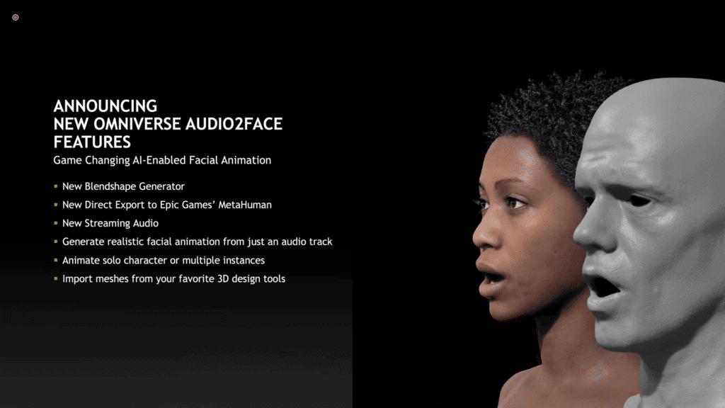 Nvidia, tüm evren için yeni yapay zeka araçlarını tanıtıyor Nvidia'nın audio2face özelliğinin açıklaması