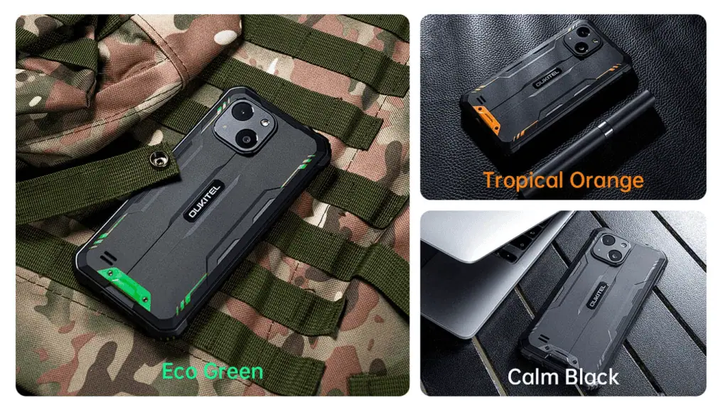 Lernen Sie oukitel wp20 pro kennen, ein erschwingliches Smartphone! Das wp20 pro wird in drei Farben verkauft: Eco Green, Tropical Orange und Calm Black. Bild: oukitel Offenlegung.