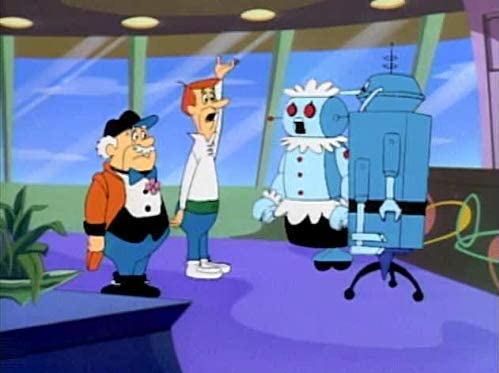 Imagem de os jetsons - george jetson conversa com rose, a empregada-robô da sua casa, e um novo assistente pessoal robótico