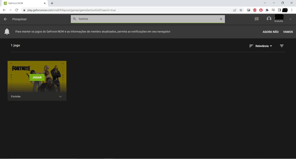 Cómo usar nvidia geforce ahora imagen del juego fortnite