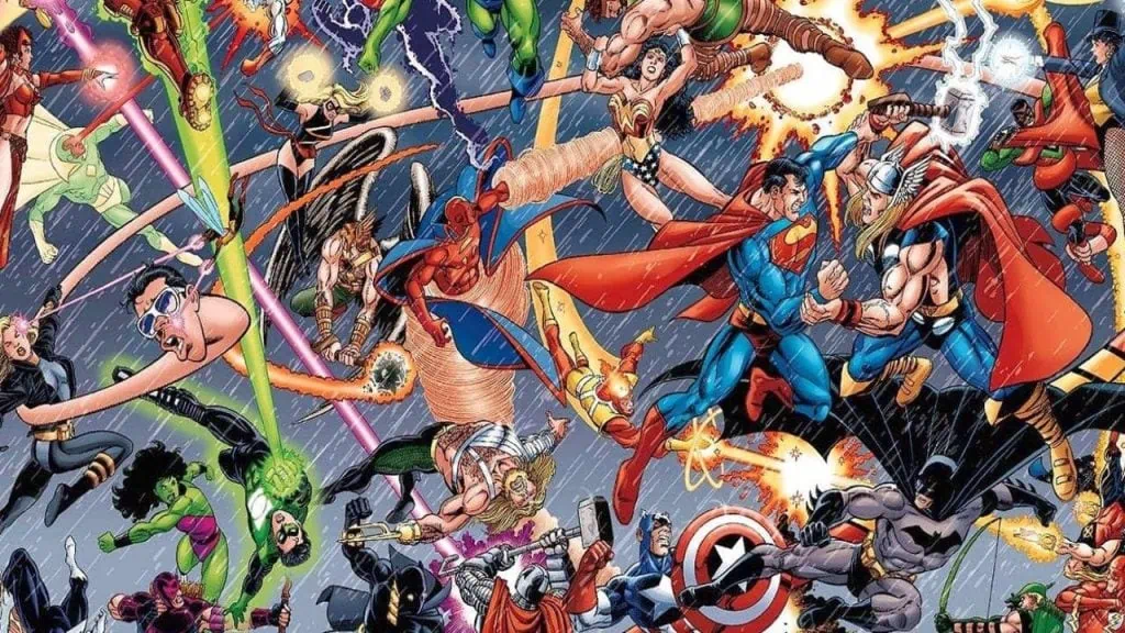 Würde Marvel DC jemals kaufen? Avengers vs. Justice League in einem intensiven Kampf im Regen. - würde Marvel DC kaufen?