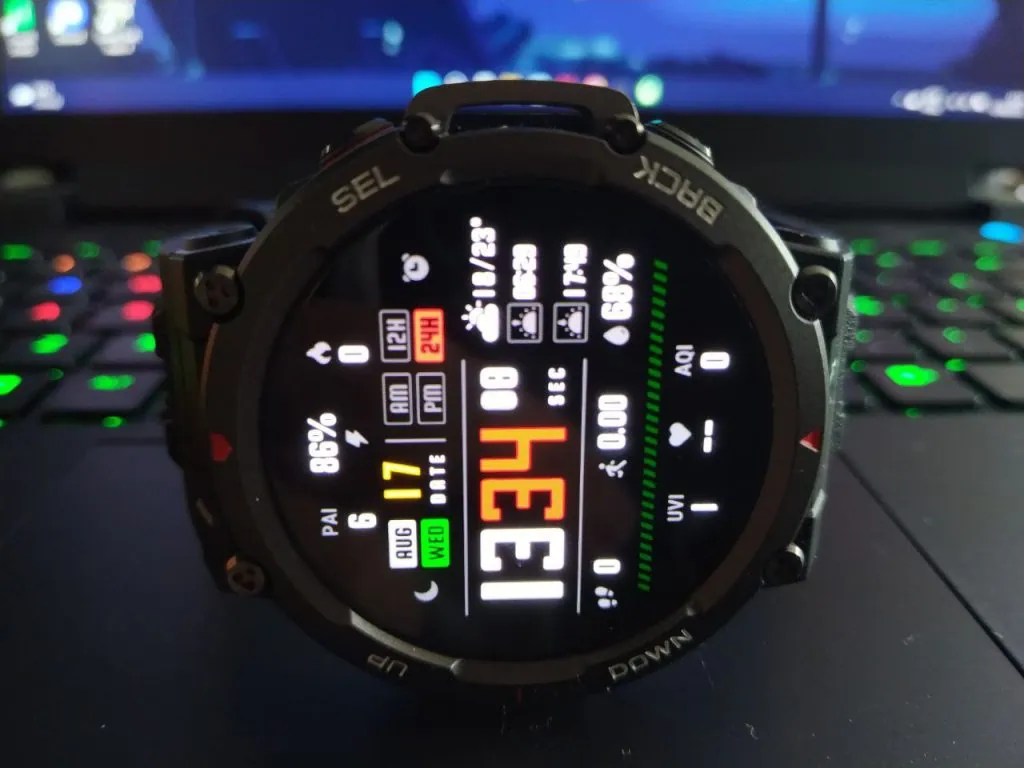 Anmeldelse: amazfit t-rex 2, voldsomt tøff t-rex 2 smartklokke med tilpasset startskjerm