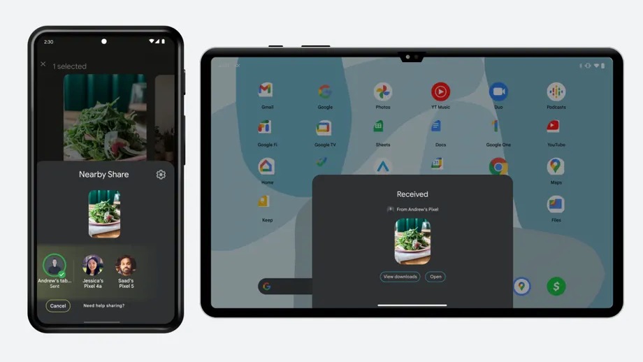 Dispositivos móviles y tabletas con uso compartido de proximidad de actualización de Android