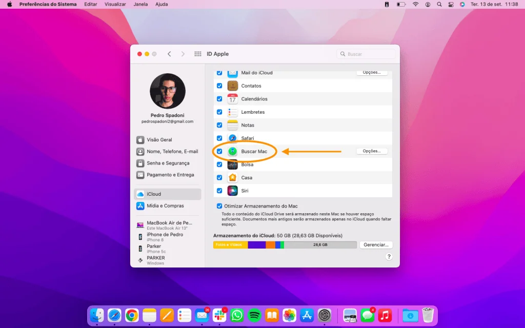 14 melhores configurações de segurança no mac Janela de recursos do icloud no macos com destaque para a ferramenta buscar mac